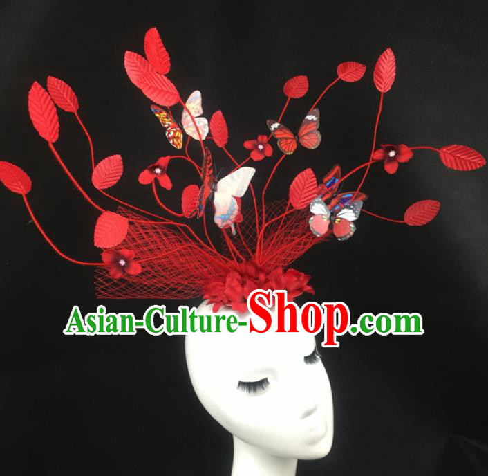 Top Grade Halloween Catwalks Headdress Brazilian Carnival Red Leaf Butterfly Hair Accessories for Women