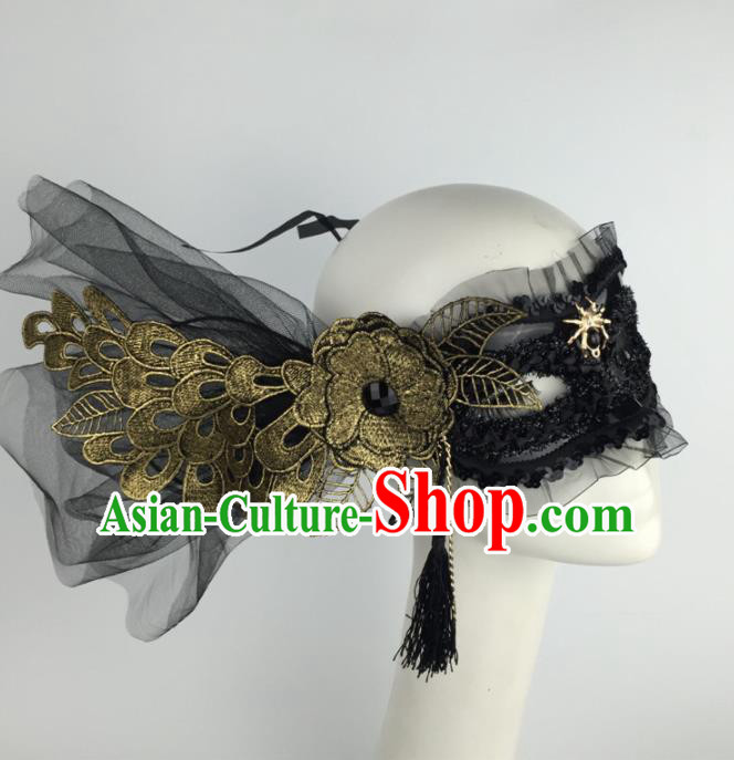 Halloween Exaggerated Accessories Catwalks Golden Lace Flower Masks for Women