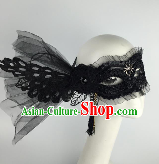 Halloween Exaggerated Accessories Catwalks Black Lace Flower Masks for Women