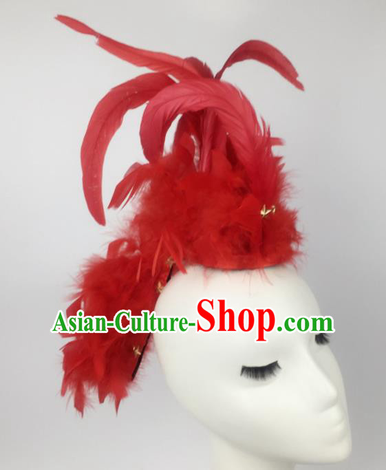 Top Grade Halloween Catwalks Hair Accessories Brazilian Carnival Red Feather Headdress for Women