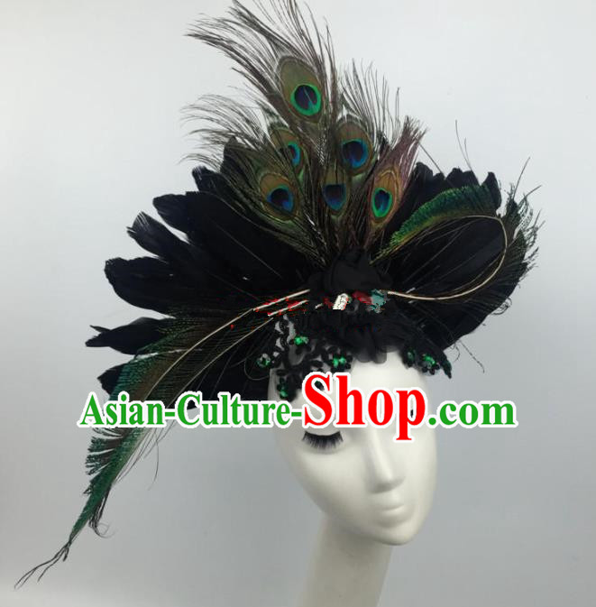 Top Grade Halloween Catwalks Hair Accessories Brazilian Carnival Peacock Feather Headdress for Women