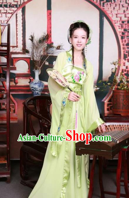 Ancient Chinese Peri Green Costumes Traditional Tang Dynasty Palace Princess Hanfu Dress for Women