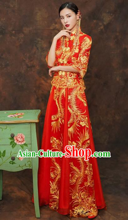 Chinese Traditional Wedding Costumes Ancient Bride Embroidered Red Xiuhe Suits for Women