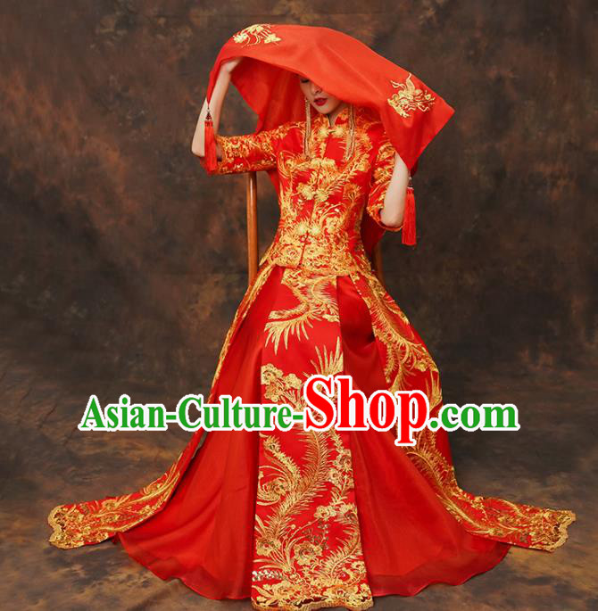 Chinese Traditional Wedding Costumes Ancient Bride Embroidered Red Xiuhe Suits for Women