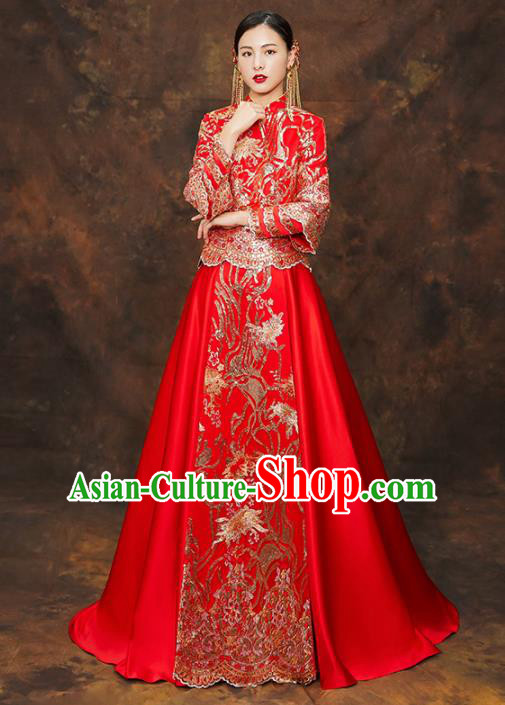 Chinese Traditional Wedding Costumes Ancient Bride Embroidered Xiuhe Suits for Women