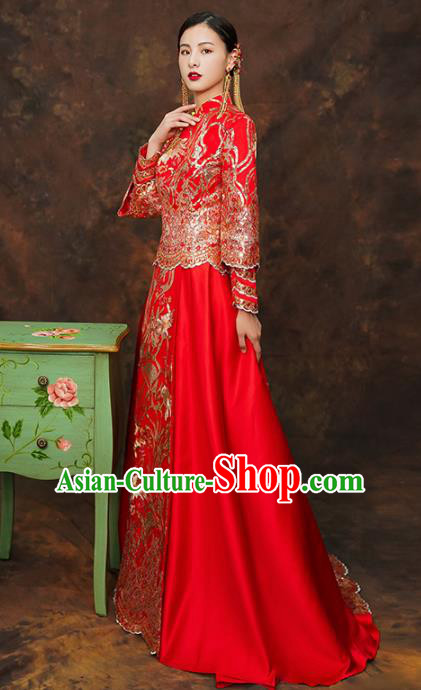 Chinese Traditional Wedding Costumes Ancient Bride Embroidered Xiuhe Suits for Women