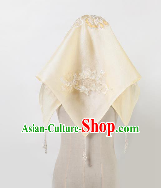 Chinese Traditional Wedding Head Cover Ancient Bride Embroidered Kerchief for Women