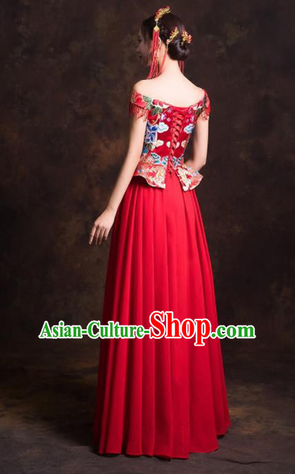 Chinese Traditional Embroidered Red Dress Ancient Wedding Dress for Women