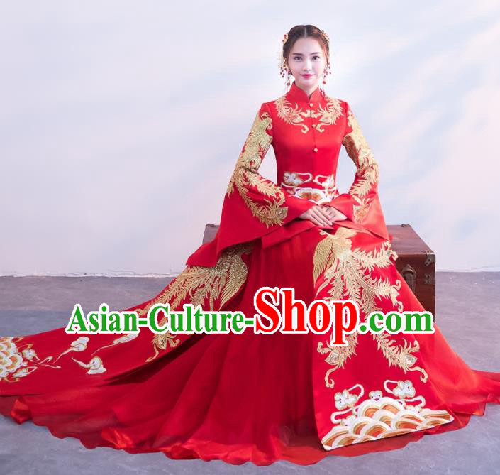 Chinese Traditional Embroidered Wedding Costumes Red Xiuhe Suits Ancient Bride Dress for Women