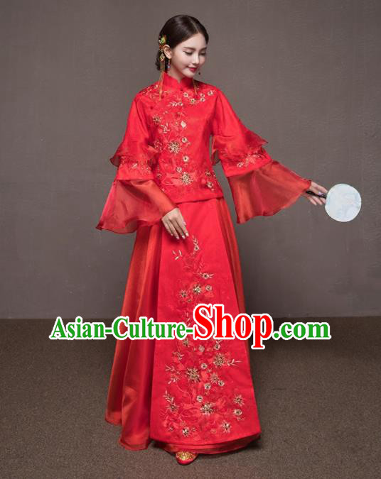 Chinese Traditional Xiuhe Suits Embroidered Wedding Costumes Ancient Bride Dress for Women