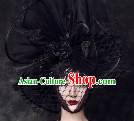 Top Grade Halloween Hair Accessories Gothic Catwalks Black Top Hat for Women