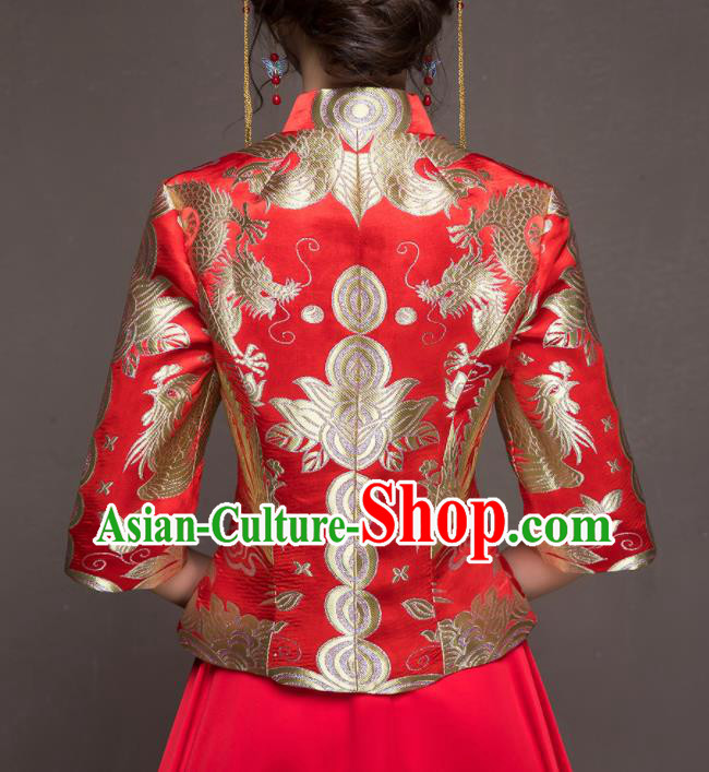 Chinese Traditional Embroidered Wedding Costumes Ancient Bride Red Silk Dress for Women