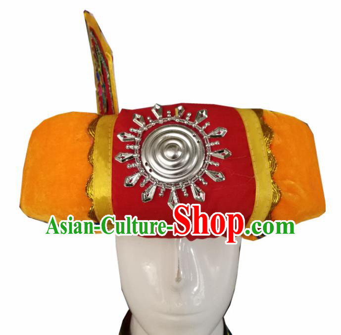 Chinese Traditional National Hat Ethnic Yi Nationality Orange Hat for Men