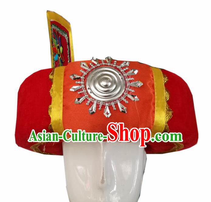 Chinese Traditional National Hat Ethnic Yi Nationality Red Hat for Men