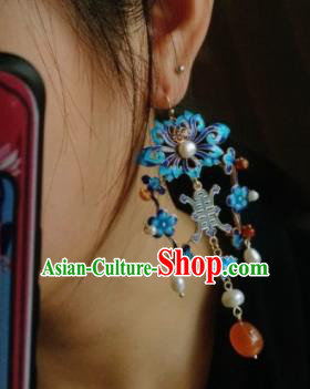 Asian Chinese Traditional Ear Accessories Ancient Hanfu Blueing Earrings for Women