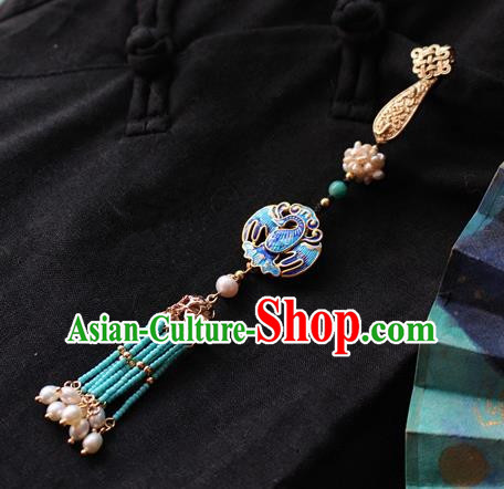 Chinese Classical Jewelry Accessories Traditional Hanfu Blueing Brooch Tassel Pendant for Women