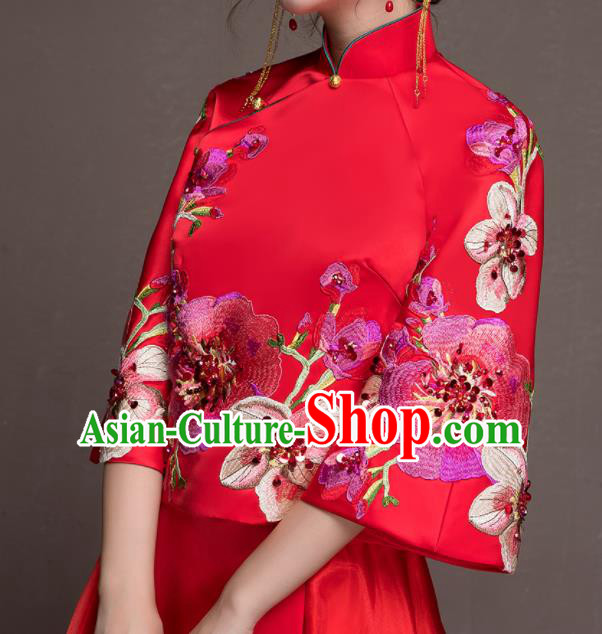 Chinese Traditional Embroidered Peach Blossom Wedding Costumes Ancient Bride Red Dress for Women
