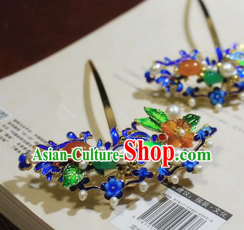 Asian Chinese Traditional Hair Accessories Ancient Hanfu Blueing Agate Hairpins Hair Clip for Women