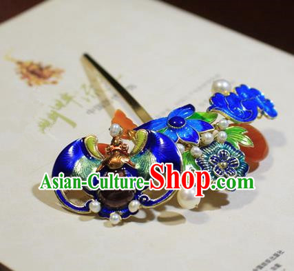 Asian Chinese Traditional Hair Accessories Ancient Hanfu Blueing Lotus Hairpins Hair Clip for Women