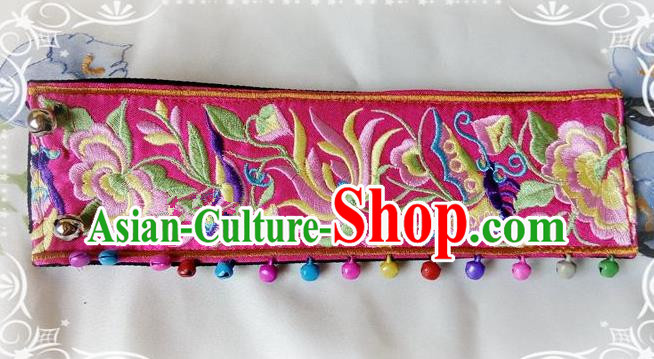 Chinese Traditional National Accessories Ethnic Embroidered Chrysanthemum Rosy Bracelet for Women