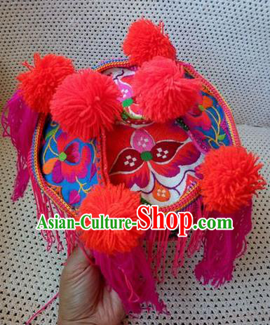 Chinese Traditional National Accessories Ethnic Embroidered Rosy Hat for Kids