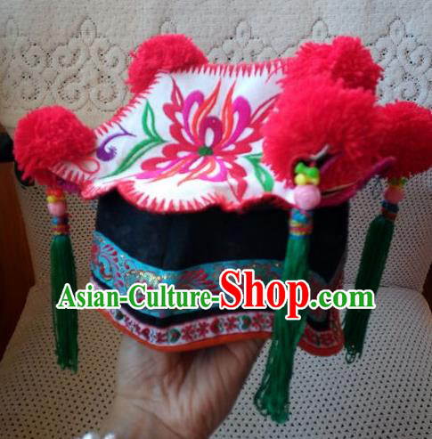 Chinese Traditional National Accessories Ethnic Embroidered Delonix Regia Hat for Kids