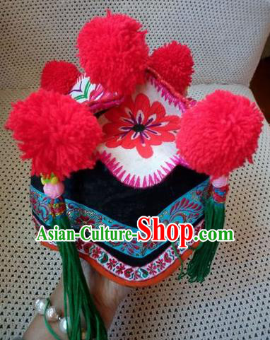 Chinese Traditional National Accessories Ethnic Embroidered Delonix Regia Hat for Kids