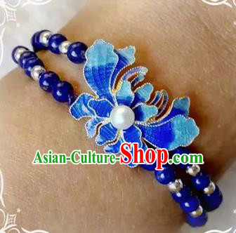 Chinese Traditional National Accessories Ethnic Blueing Lotus Bracelet for Women