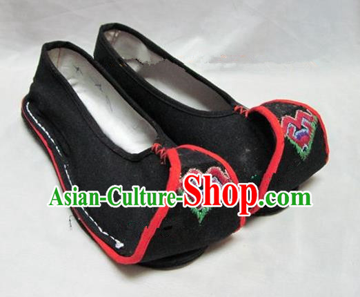 Asian Chinese Traditional Hanfu Shoes Black Canvas Shoes Embroidered Shoes for Women