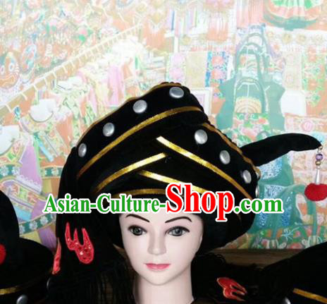 Chinese Traditional National Hat Ethnic Yi Nationality Black Hat for Men