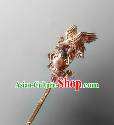 Asian Chinese Traditional Hair Accessories Ancient Hanfu Golden Crane Hairpins for Women