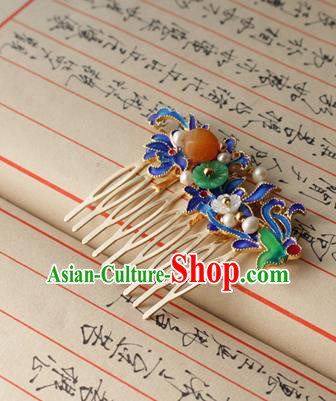 Asian Chinese Traditional Hair Accessories Ancient Hanfu Blueing Hair Comb Hairpins for Women