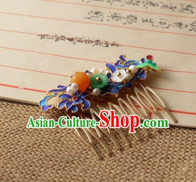 Asian Chinese Traditional Hanfu Hair Comb Ancient Palace Blueing Hairpins for Women