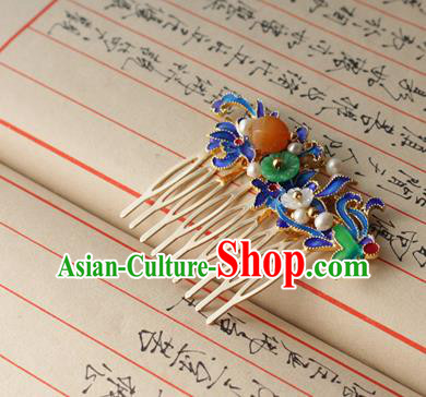 Asian Chinese Traditional Hanfu Hair Comb Ancient Palace Blueing Hairpins for Women