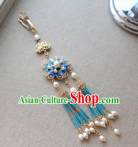 Chinese Classical Jewelry Accessories Traditional Hanfu Blueing Brooch Tassel Pendant for Women