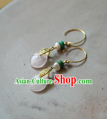 Asian Chinese Traditional Jewelry Accessories Ancient Hanfu Rose Quartz Earrings for Women