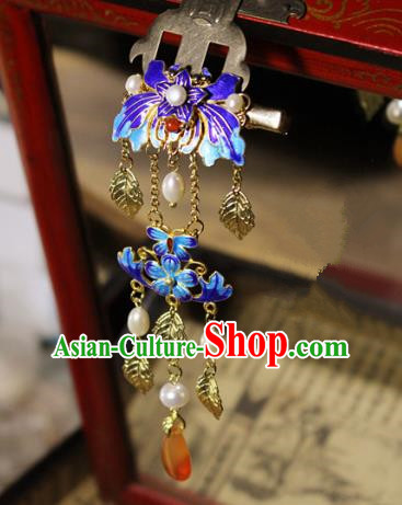 Asian Chinese Traditional Hanfu Cloisonne Lotus Hair Claw Ancient Palace Hairpins for Women