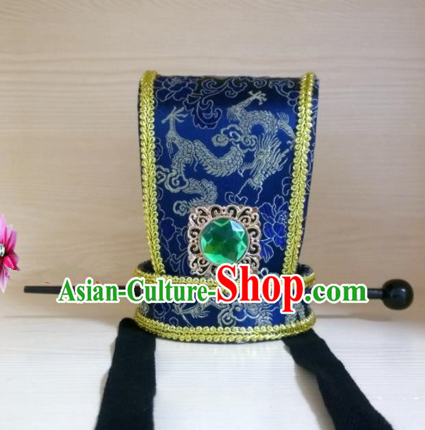 Chinese Traditional Hanfu Headdress Ancient Han Dynasty Emperor Tuinga Blue Hairdo Crown for Men