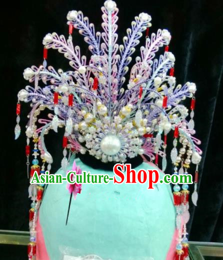 Chinese Classical Beijing Opera Hair Accessories Traditional Ancient Princess Purple Phoenix Coronet for Women