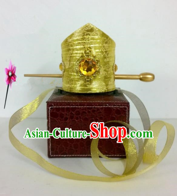 Chinese Traditional Hanfu Headdress Ancient Tang Dynasty Emperor Golden Hairdo Crown for Men