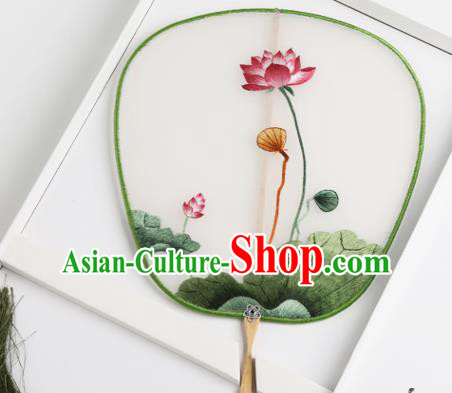 Traditional Chinese Crafts Palace Fans Silk Round Fans Ancient Princess Embroidered Lotus Fan for Women