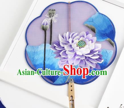 Traditional Chinese Crafts Palace Fans Silk Round Fans Ancient Princess Embroidered Purple Lotus Fan for Women