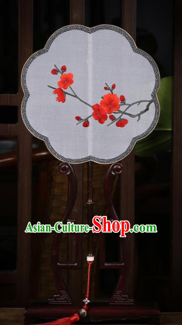 Traditional Chinese Crafts Palace Fans Silk Round Fans Ancient Embroidered Red Wintersweet Fan for Women