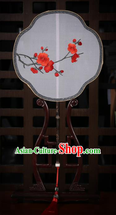 Traditional Chinese Crafts Palace Fans Embroidered Red Wintersweet Silk Fans Ancient Fan for Women