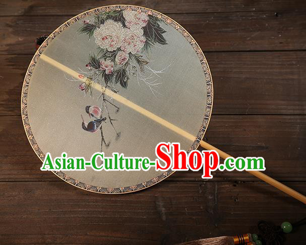 Traditional Chinese Crafts Palace Fans Printing Peony Bird Round Fans Ancient Silk Fan for Women