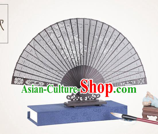 Chinese Traditional Crafts Sandalwood Folding Fans Pierced Chrysanthemum Fans Accordion Fan