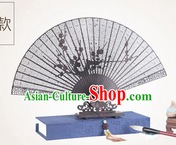 Chinese Traditional Crafts Sandalwood Folding Fans Pierced Plum Blossom Fans Accordion Fan