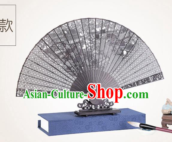 Chinese Traditional Crafts Sandalwood Folding Fans Pierced Zhuozheng Garden Fans Accordion Fan