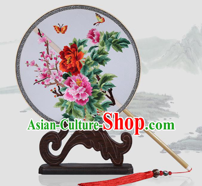 Traditional Chinese Crafts Palace Fans Embroidered Peony Round Fans Ancient Silk Fan for Women