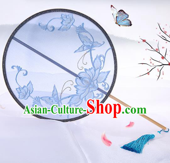 Traditional Chinese Crafts Palace Fans Embroidered Lotus Butterfly Round Fans Ancient Silk Fan for Women